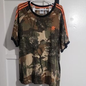 Adidas Camouflage T-Shirt with Orange Stripes